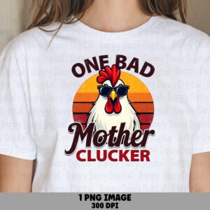 Bad Mother Clucker, Retro Sunburst Rooster PNG | Sublimation Commercial Use | 300 DPI Print-Ready