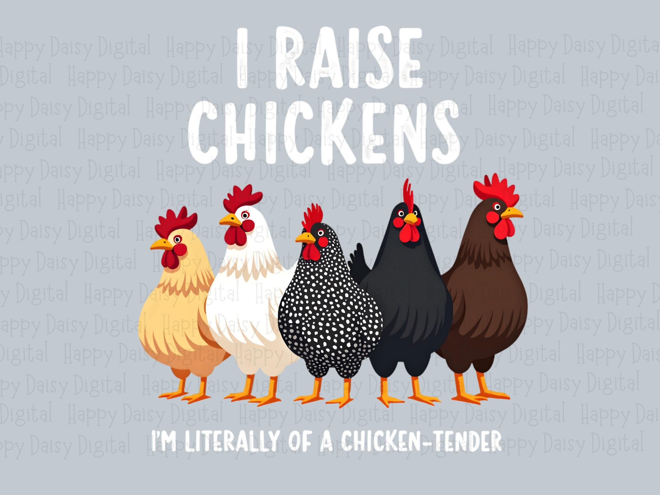 Chicken Tender Pun, Colorful Five Hens PNG | Sublimation 300 DPI, Commercial Use For POD Sellers - Image 2