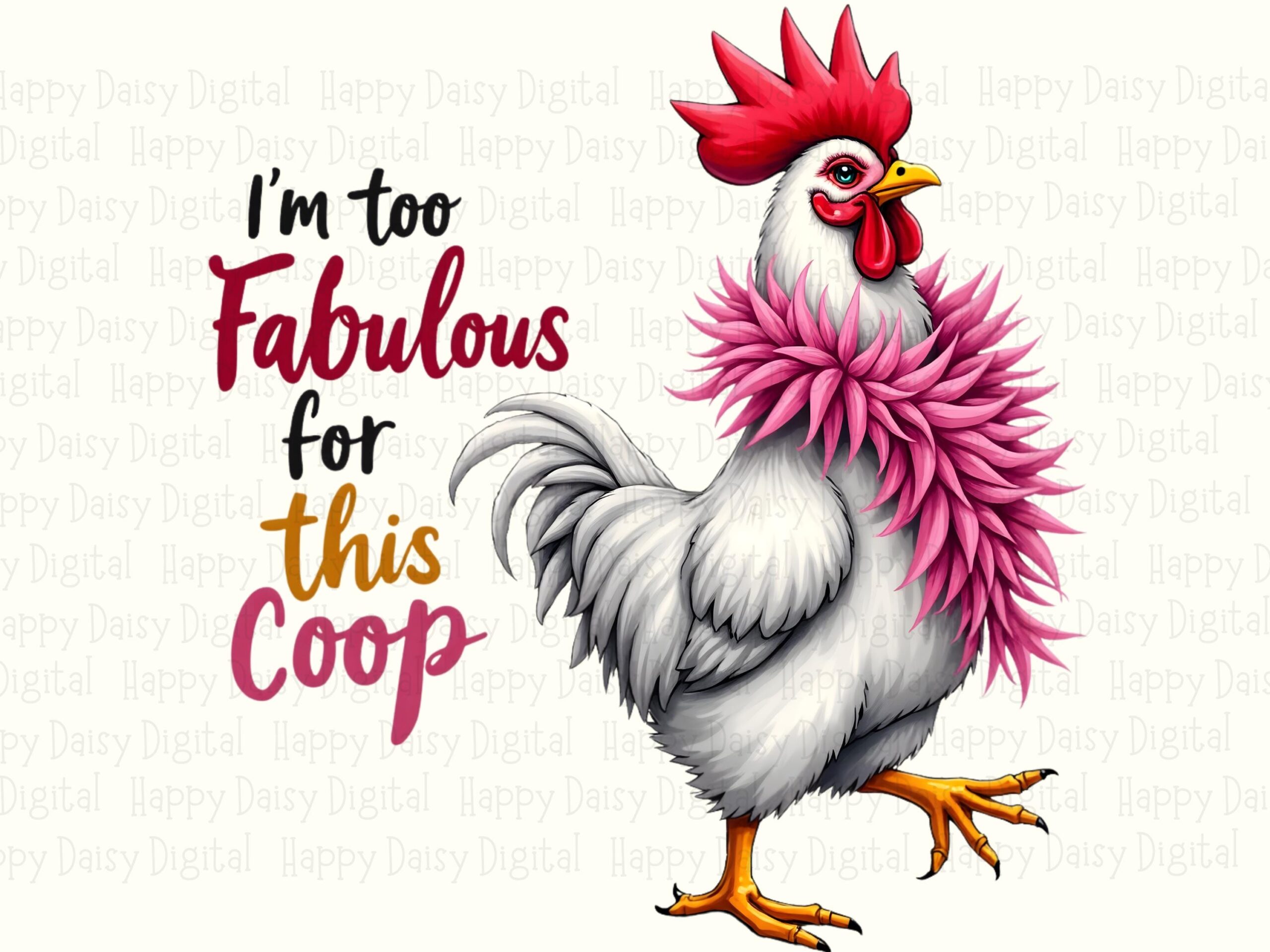 Glam Pink Rooster, Sassy Sublimation PNG - Commercial Use Clipart | 300 DPI, Transparent Background - Image 2
