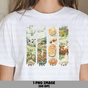 Farm Collage Panels, Watercolor Rustic Four-Panel PNG | Sublimation, Commercial Use, 300 DPI, POD