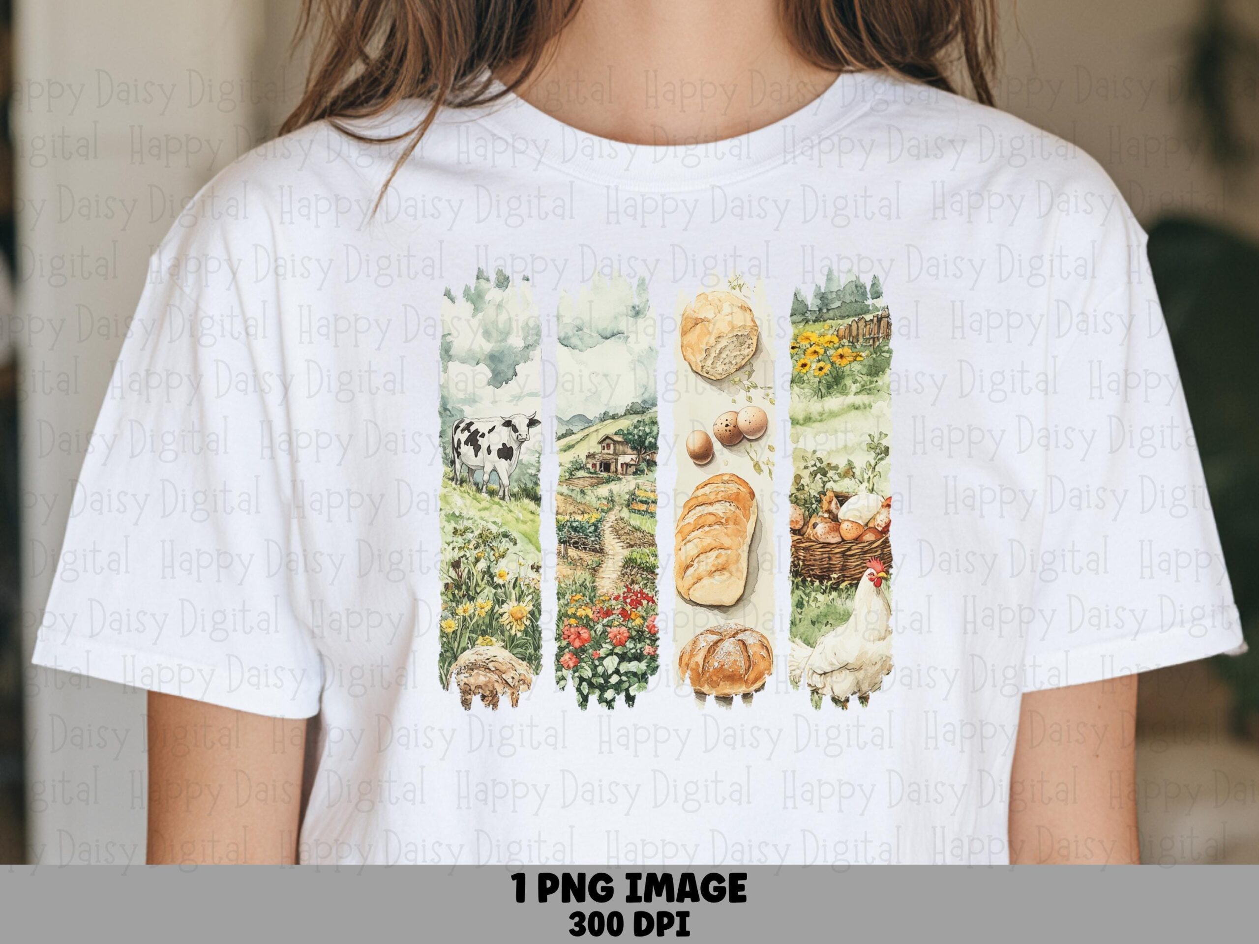 Farm Collage Panels, Watercolor Rustic Four-Panel PNG | Sublimation, Commercial Use, 300 DPI, POD