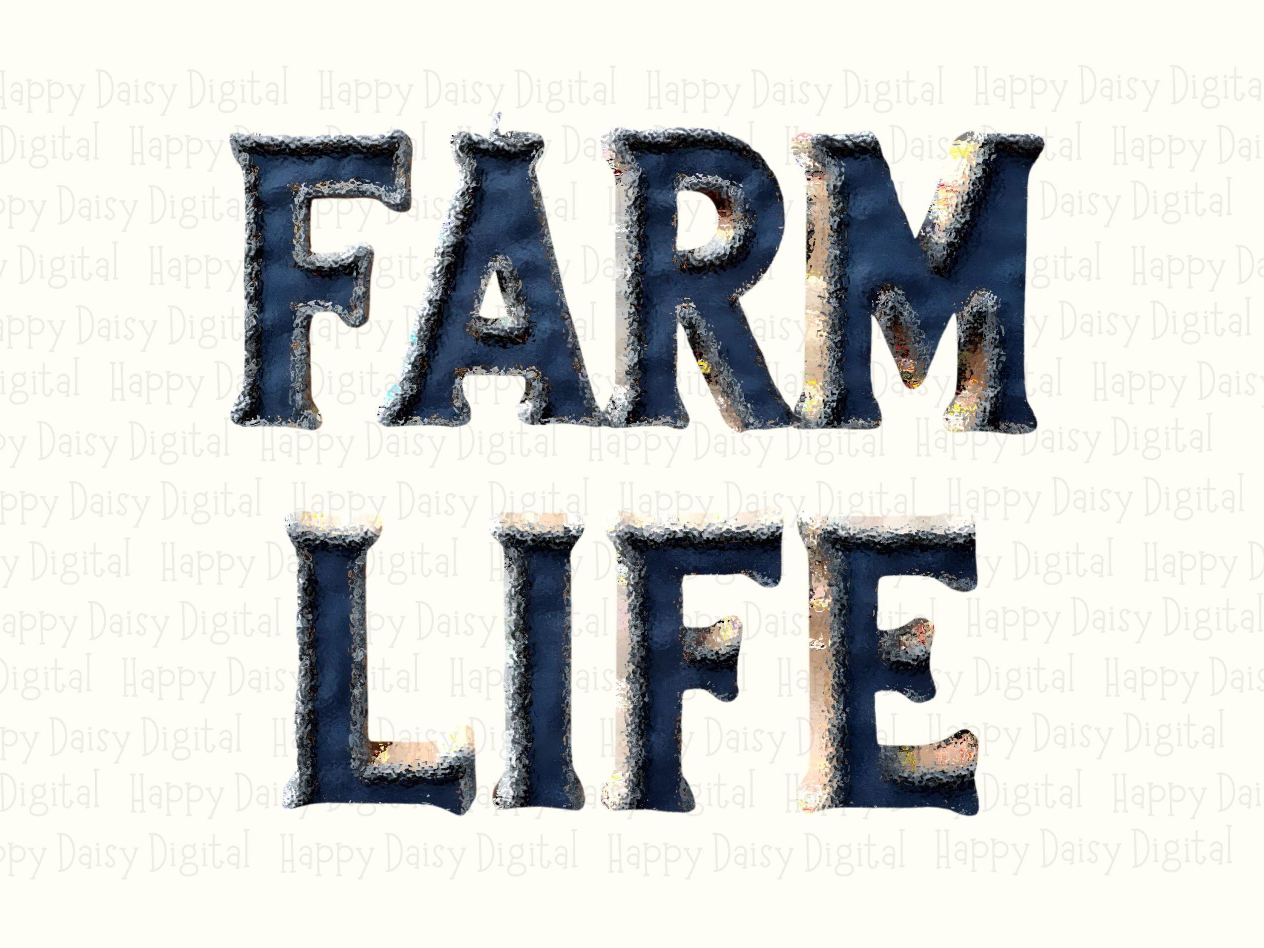 Farm Life PNG Design, Faux Embroidered Patch Lettering, Stitched Metallic Sheen Graphic, Sublimation Ready | 300 DPI - Image 2