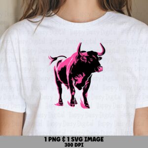 Bold Bull Silhouette, Two-Tone Pink Black Graphic PNG SVG | Digital Clipart | 300 DPI Print-Ready