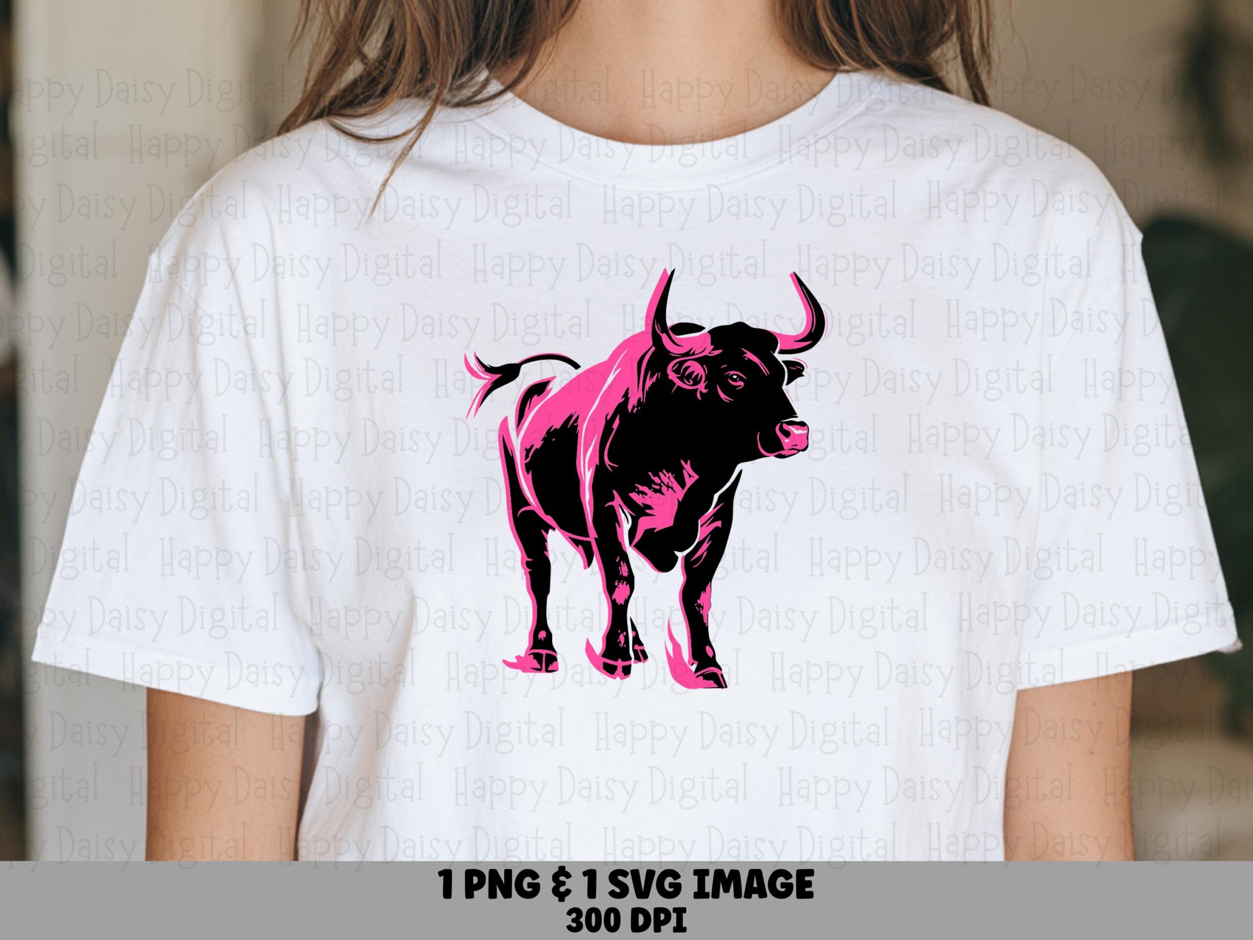 Bold Bull Silhouette, Two-Tone Pink Black Graphic PNG SVG | Digital Clipart | 300 DPI Print-Ready