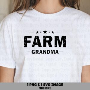 Farm Grandma PNG SVG, Distressed Block Text With Stars - Farmhouse Typography, Commercial Use | Sublimation 300DPI