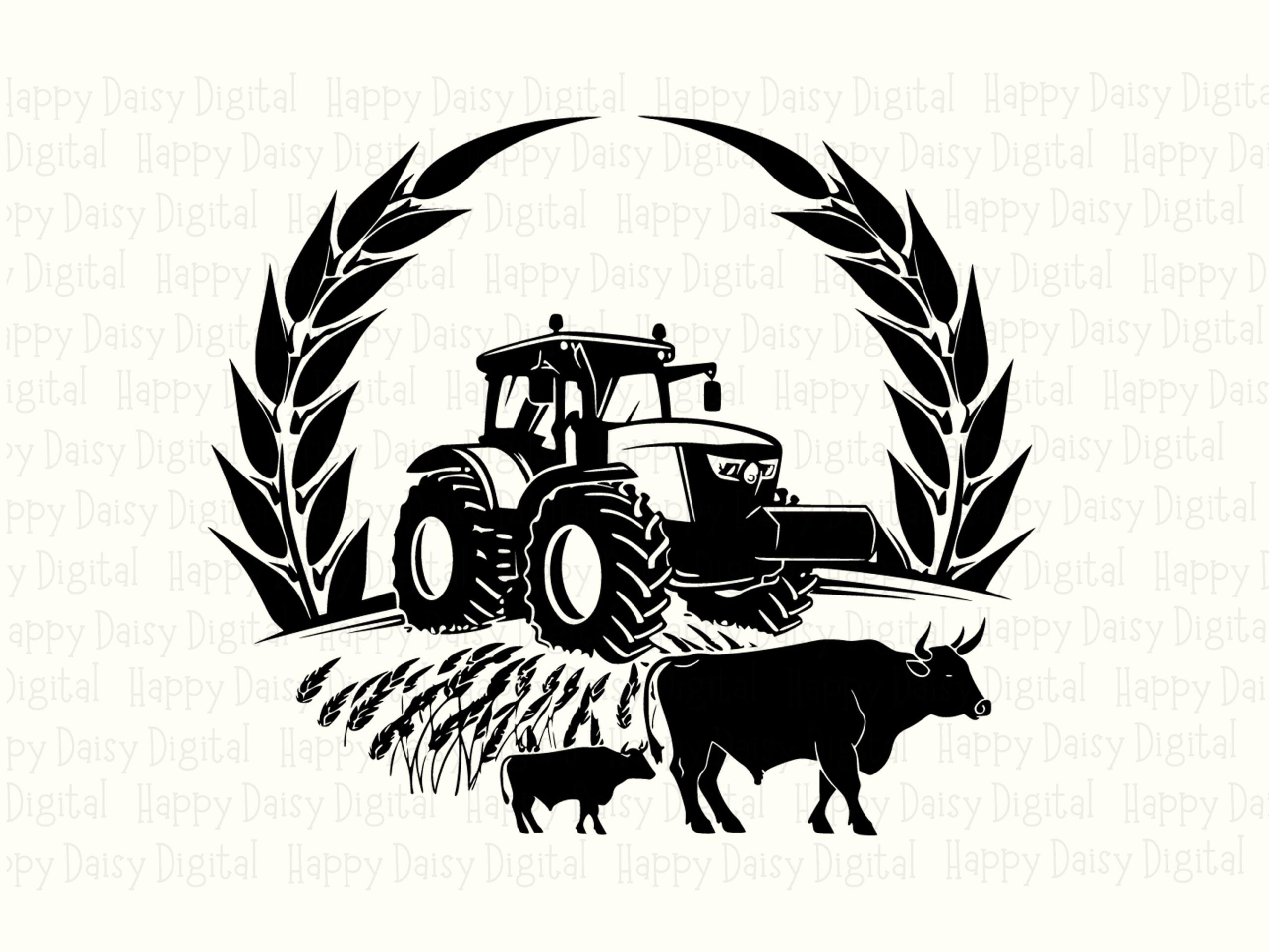 Tractor Wheat Wreath, Farmhouse Clipart PNG+SVG | Emblem With Cow-Calf Silhouette, 300 DPI, Print-Ready - Image 2