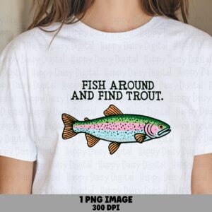 Fish Around Pun Text, Rainbow Trout PNG, Orange Fin Clipart | Sublimation, Commercial Use | 300 DPI
