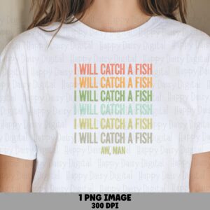 Fishing PNG Design, Retro Faded Rainbow Text Sublimation File | Commercial License, 300 DPI | Transparent