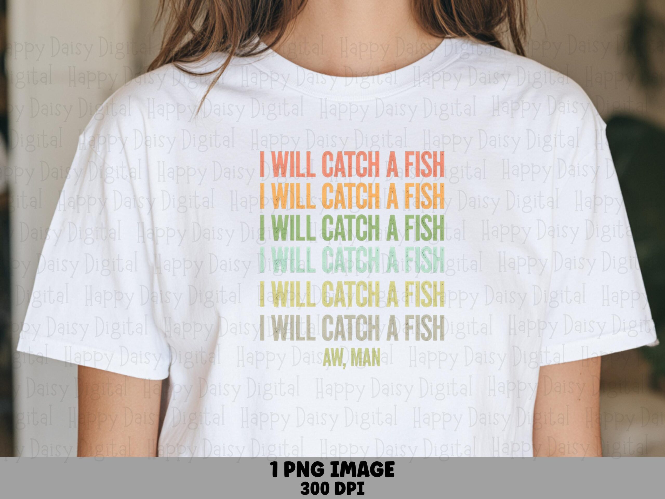 Fishing PNG Design, Retro Faded Rainbow Text Sublimation File | Commercial License, 300 DPI | Transparent