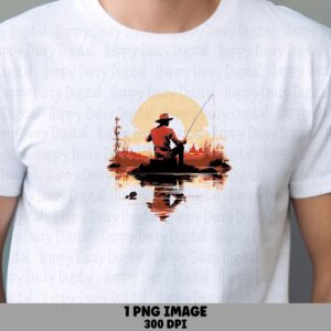 Golden Hour Boat Art, Warm Sunset Angler PNG, Duck Reflection | Sublimation File, 300 DPI, Commercial Use