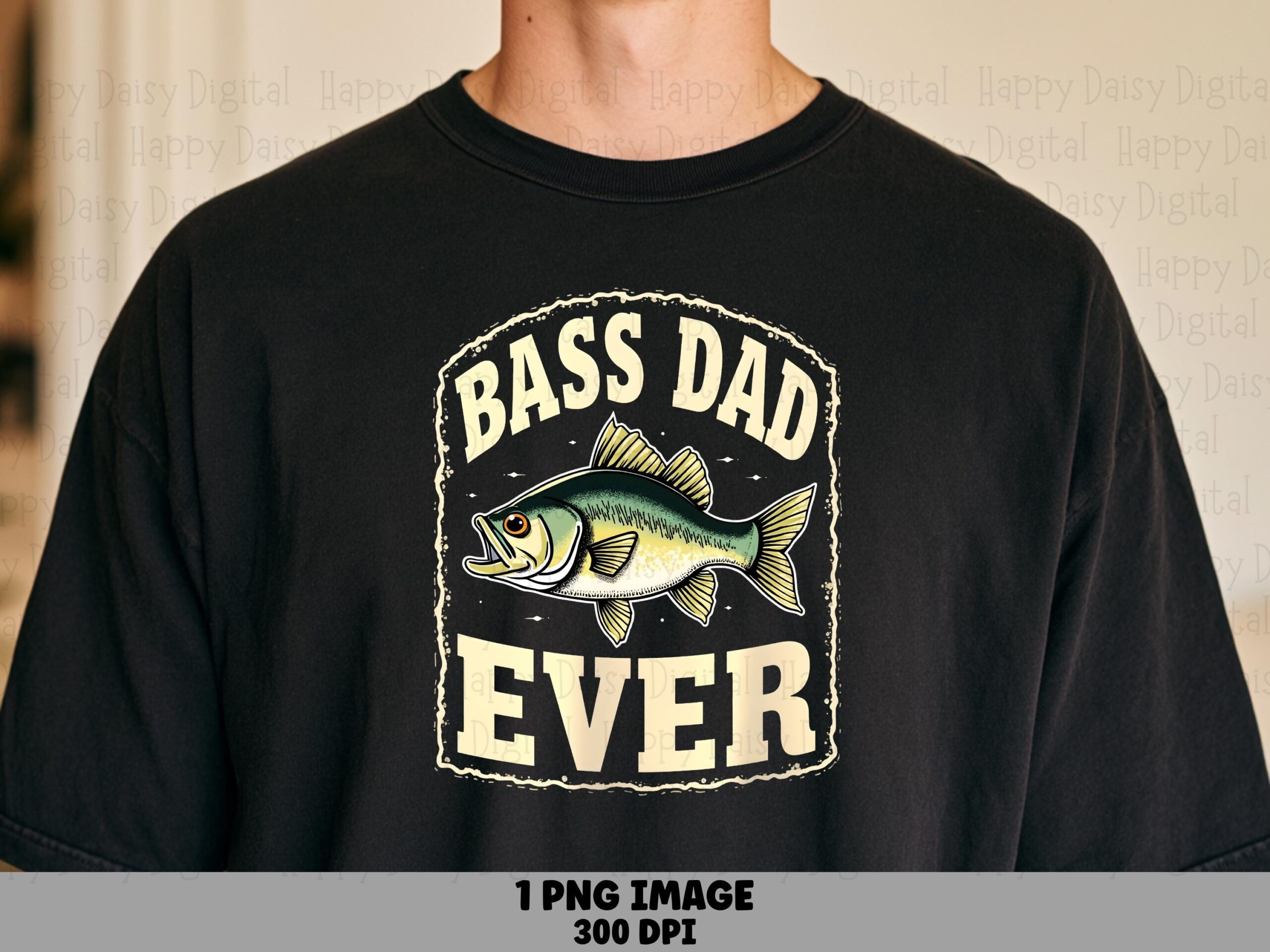 Bass PNG Design, Distressed Arch Badge Sublimation, Green Fish Illustration - Lettering, 300 DPI, Commercial Use