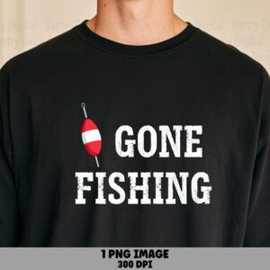 Red White Bobber Art, Gone Fishing Design PNG | Sublimation, Commercial Use | Transparent 300 DPI