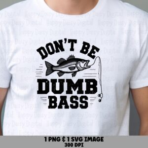 Dumb Bass Pun, Hand-Drawn Largemouth Fish Design | PNG & SVG Files, Distressed Text, Commercial Use
