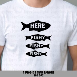 Fish Png Design, Stacked Silhouettes - Here Fishy Phrase, Vertical Four Stack | Svg, Commercial License