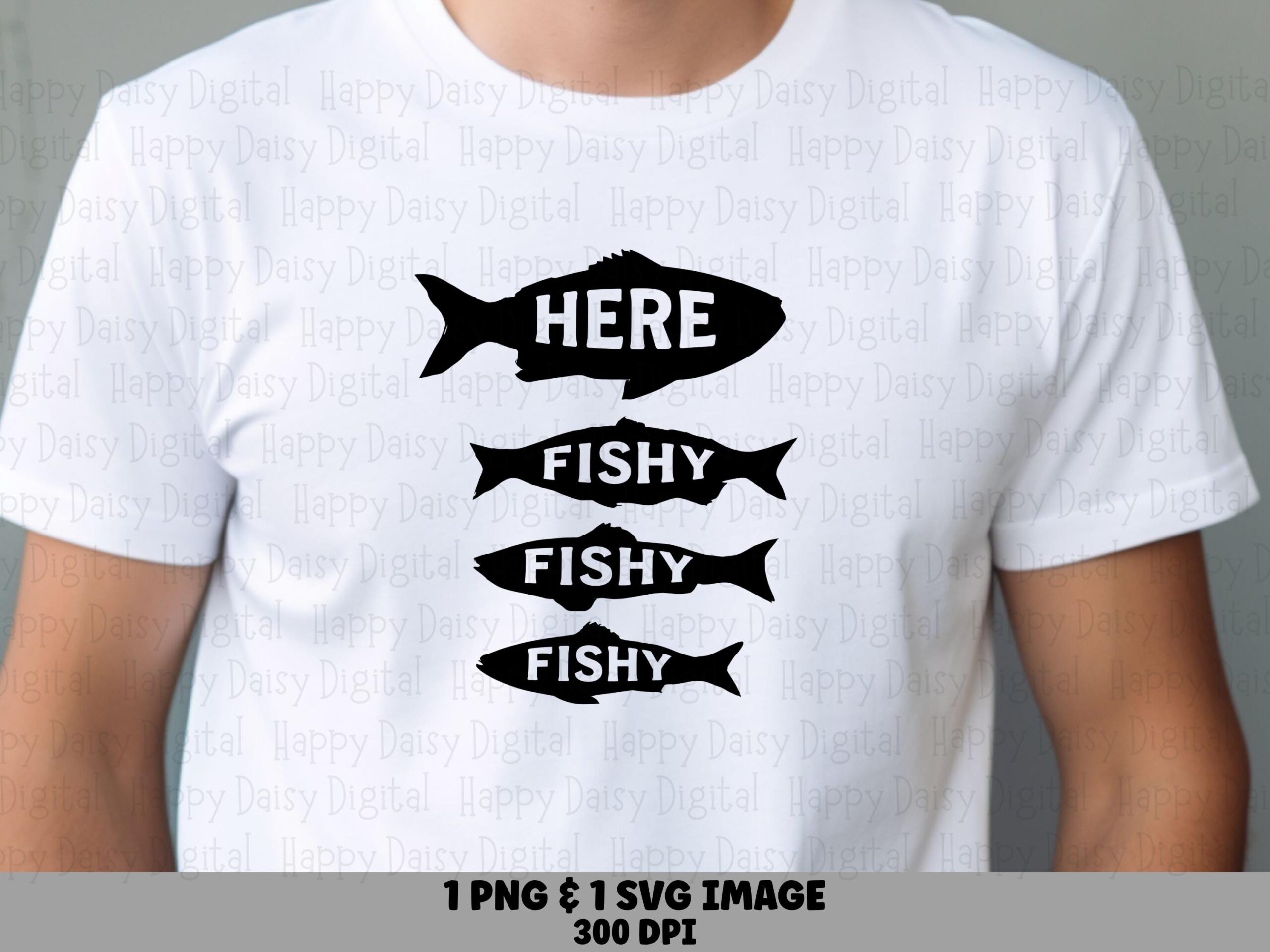 Fish Png Design, Stacked Silhouettes - Here Fishy Phrase, Vertical Four Stack | Svg, Commercial License