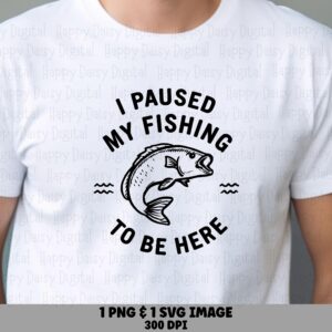 Paused My Fishing, Funny Badge Clipart - Leaping Fish Circular Design, Sublimation PNG & SVG, Commercial License