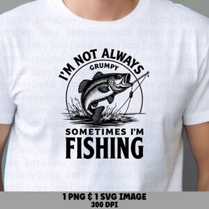 Not Always Grumpy, Fishing Badge PNG SVG | Bass Over Cattails Clipart, Sublimation Commercial Use, POD Friendly