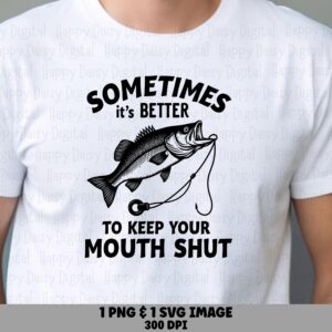 Mouth Shut Fish Pun, Largemouth Bass Svg, Sly Fishing Warning - Commercial Use | Digital Files | 300 Dpi