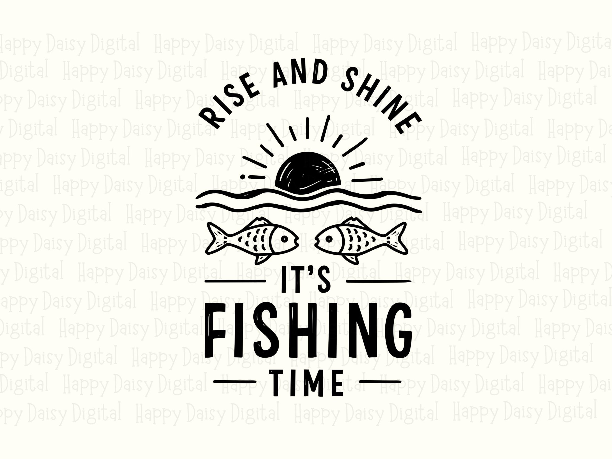 Sunrise Fishing Time, Sublimation PNG & SVG, Wave Ripple Design - Two Fish Swimming, 300 DPI - Image 2