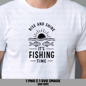 Sunrise Fishing Time, Sublimation PNG & SVG, Wave Ripple Design - Two Fish Swimming, 300 DPI