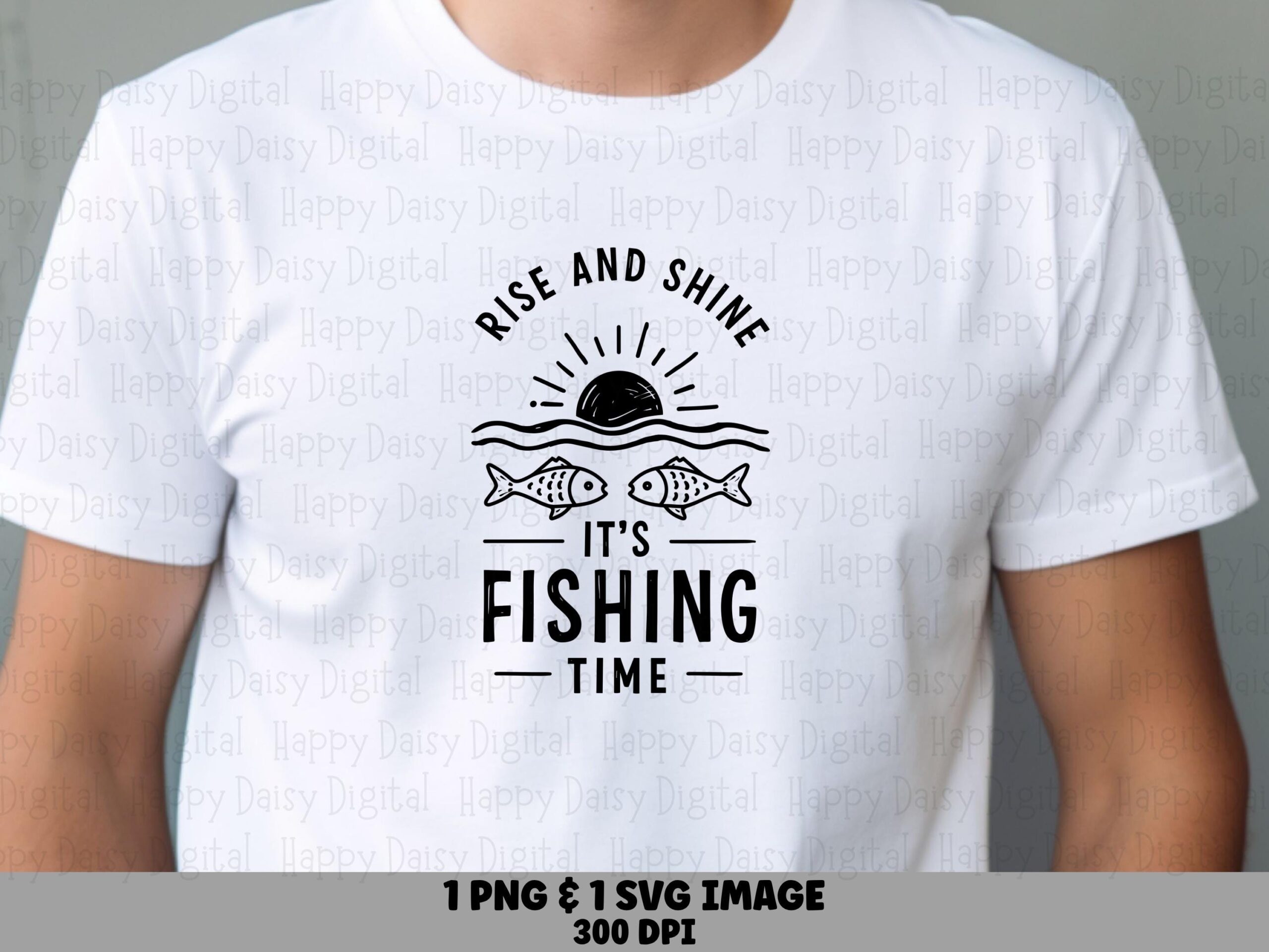 Sunrise Fishing Time, Sublimation PNG & SVG, Wave Ripple Design - Two Fish Swimming, 300 DPI