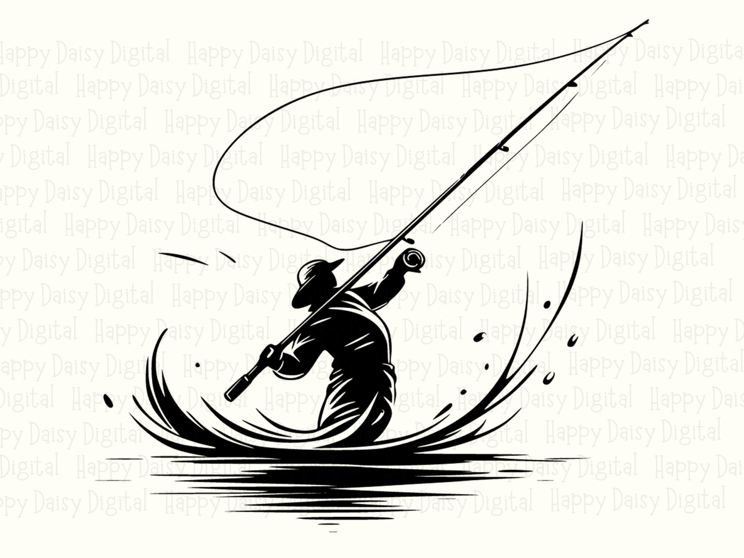 Fly Fisherman Cast, Silhouette Splash Design PNG SVG | Digital Clipart | 300 DPI, Commercial License - Image 2