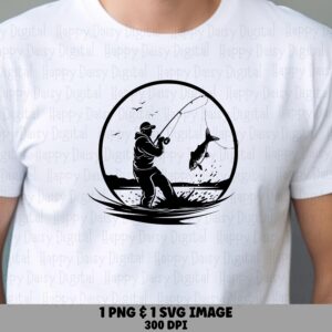 Reeling In Badge, Vintage Angler PNG SVG | Circular Fishing Scene, Sublimation, 300 DPI, Commercial License