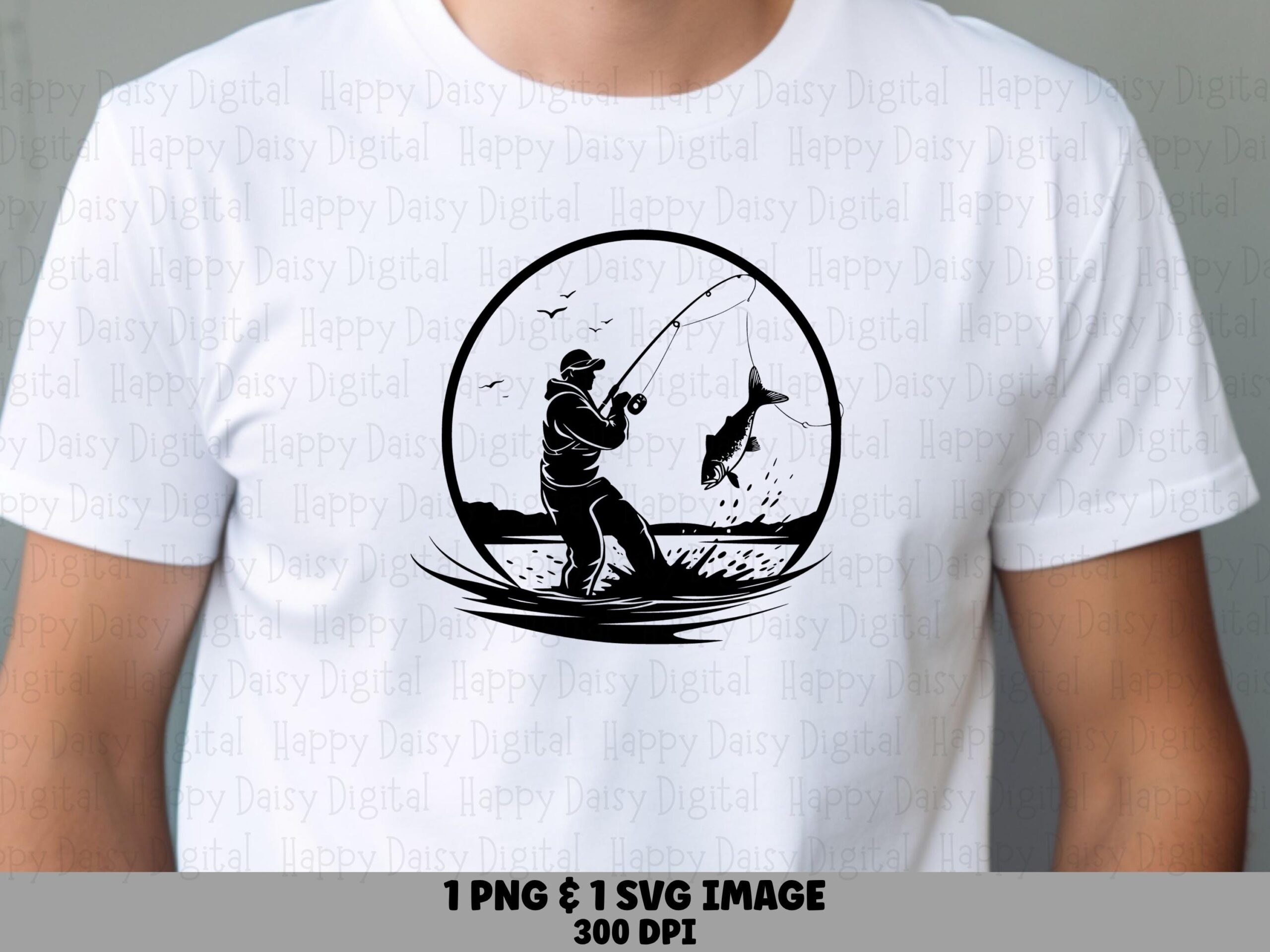 Reeling In Badge, Vintage Angler PNG SVG | Circular Fishing Scene, Sublimation, 300 DPI, Commercial License