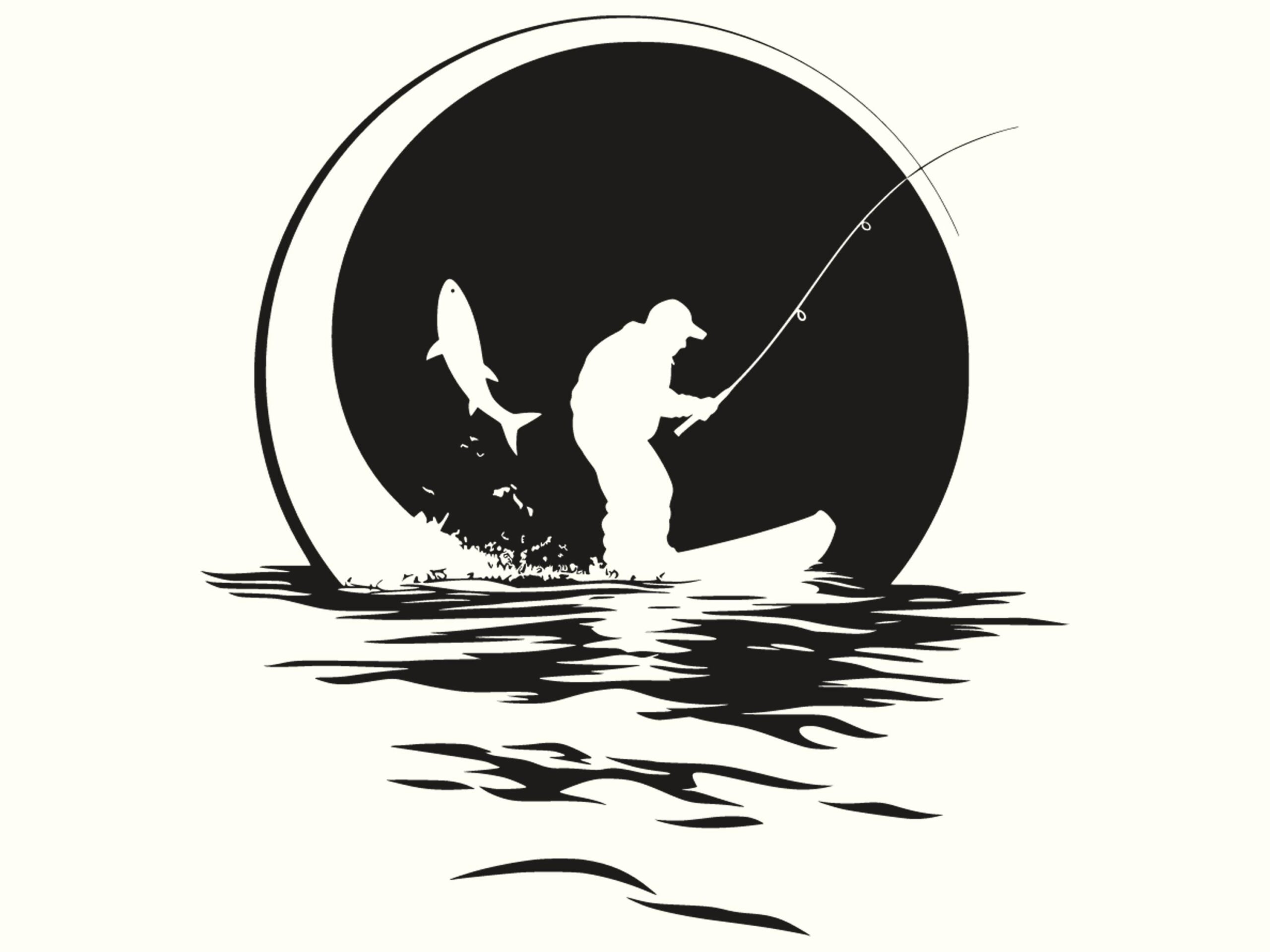 Full Moon Silhouette, Moonlit Fishing PNG SVG | Solid Black Circle Clipart, 300 DPI | Commercial Use License - Image 2