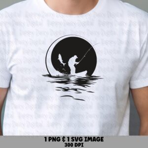 Full Moon Silhouette, Moonlit Fishing PNG SVG | Solid Black Circle Clipart, 300 DPI | Commercial Use License