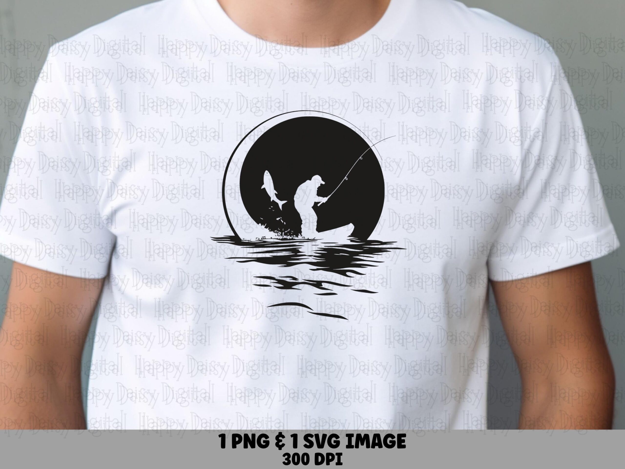Full Moon Silhouette, Moonlit Fishing PNG SVG | Solid Black Circle Clipart, 300 DPI | Commercial Use License
