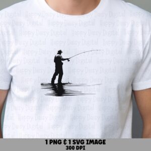 Fisherman In Waders, Standing Cast Angler Illustration | SVG, PNG Digital Files, Commercial Use