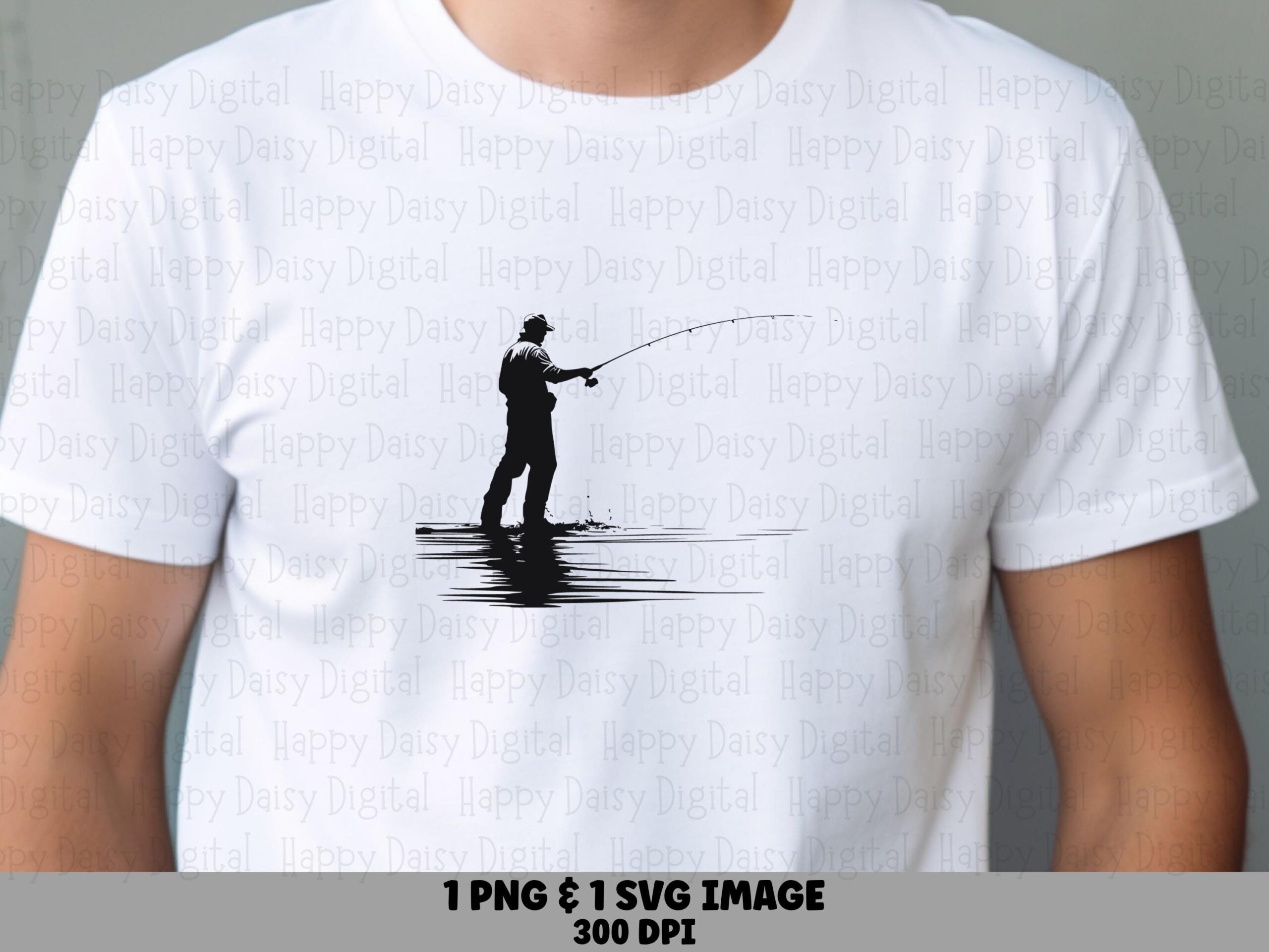 Fisherman In Waders, Standing Cast Angler Illustration | SVG, PNG Digital Files, Commercial Use