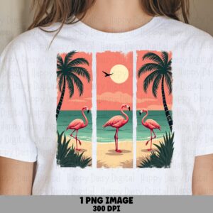 Flamingo Beach Triptych PNG | Sublimation Commercial Use POD