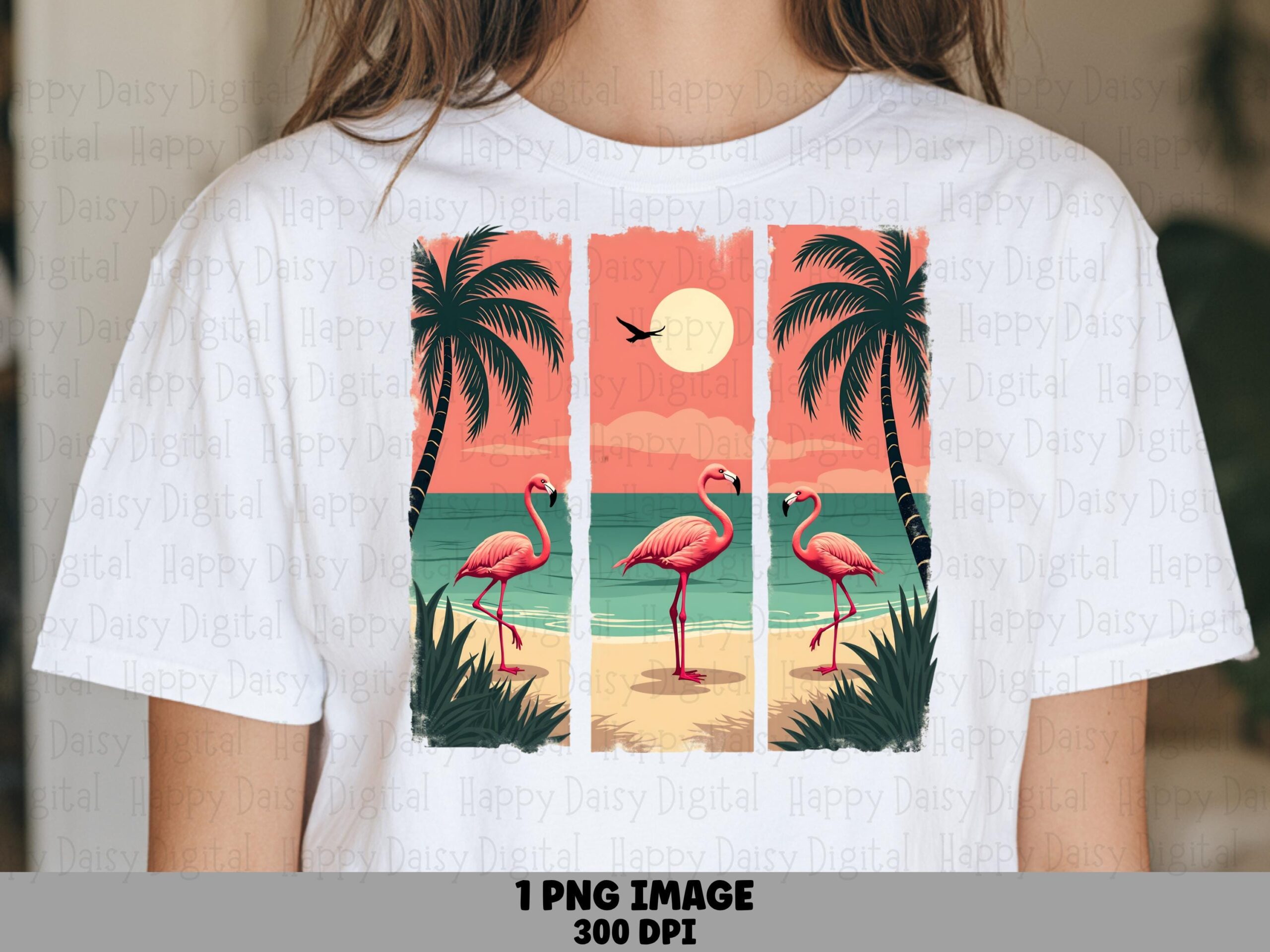 Flamingo Beach Triptych PNG | Sublimation Commercial Use POD