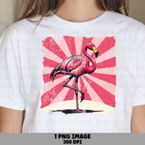 Retro Sunburst Flamingo PNG | Sublimation Commercial Use POD