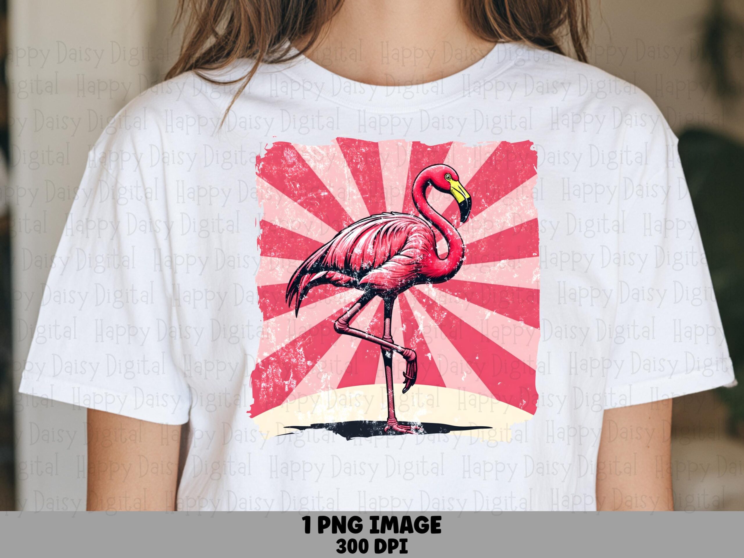 Retro Sunburst Flamingo PNG | Sublimation Commercial Use POD