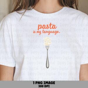 Pasta My Language, Fork Swirl Design PNG | Playful Orange Script | Commercial Use, 300 DPI