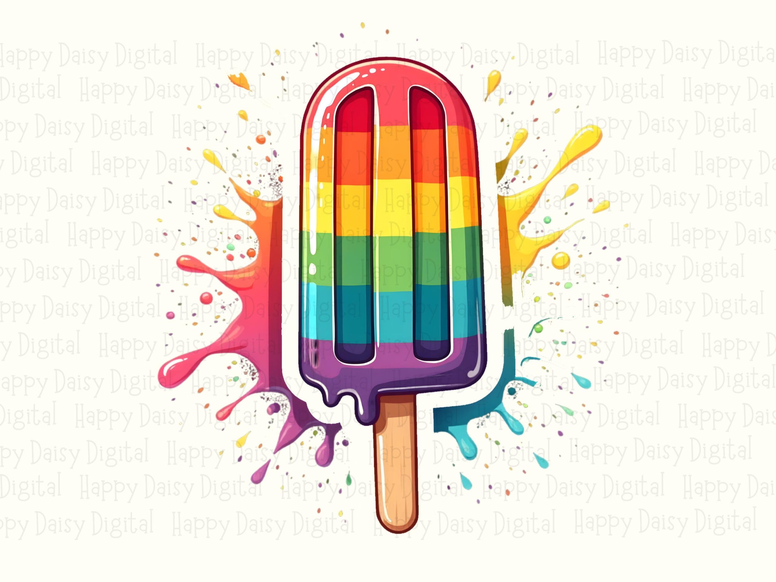 Rainbow Splash Pop, Vibrant Striped Popsicle PNG | Sublimation Graphic, Drip Splatter Design, Commercial License - Image 2