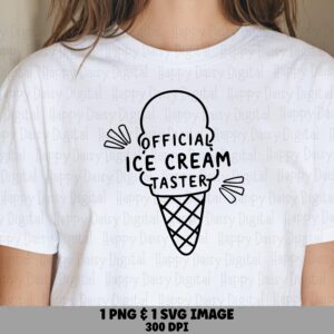 Official Ice Cream, Hand-Drawn Taster Badge Clipart - Sparkle Cone Accent, PNG & SVG Files | 300 DPI, Commercial Use