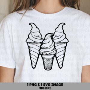 Triple Swirl Cones, Layered Soft-Serve Clipart | PNG & SVG, 300 DPI - Sublimation, Commercial Use