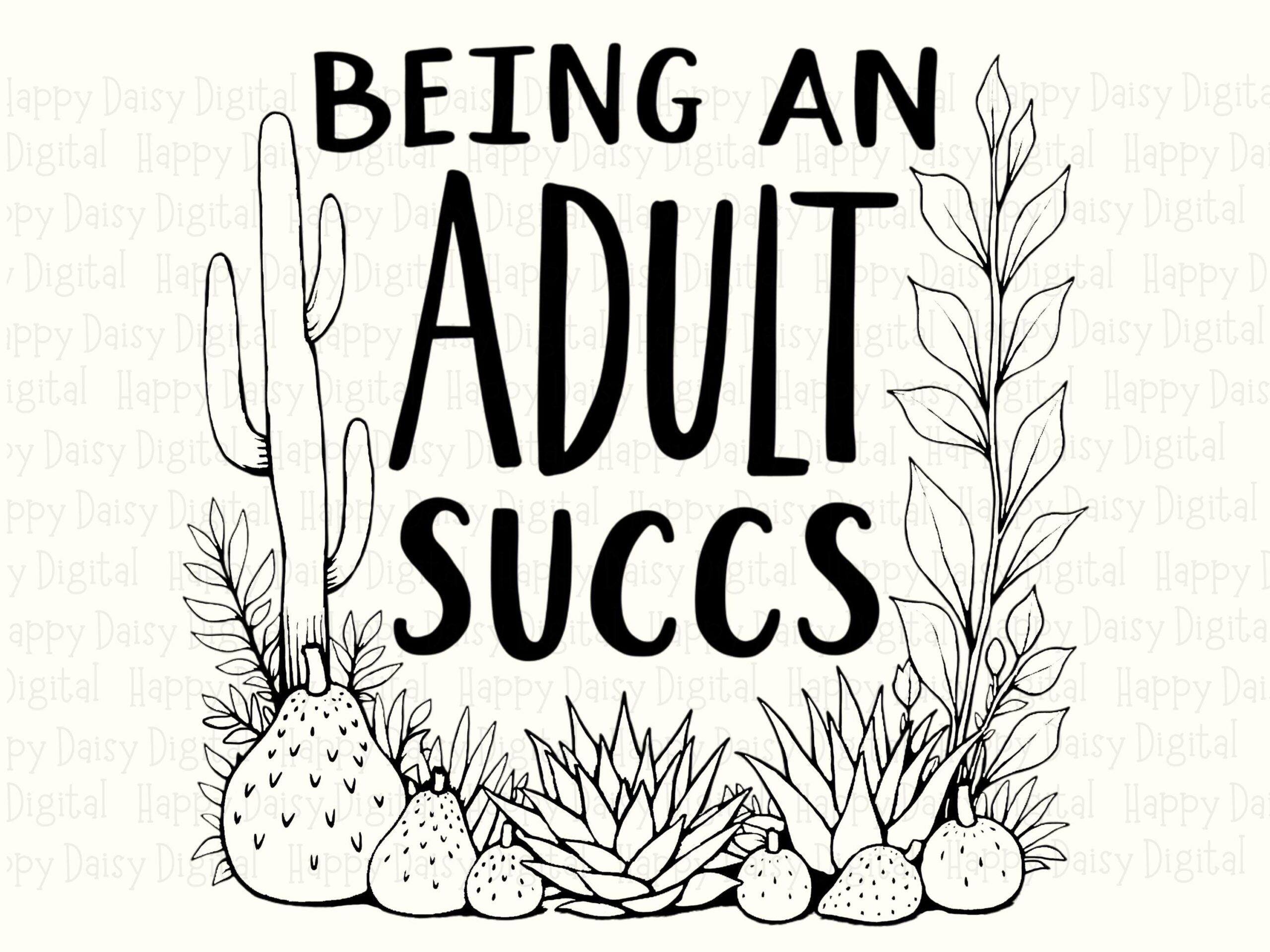 Cactus PNG Design, Adulting Joke Sublimation File | Commercial Use, 300 DPI, Hand-Drawn Succulent Border - Image 2