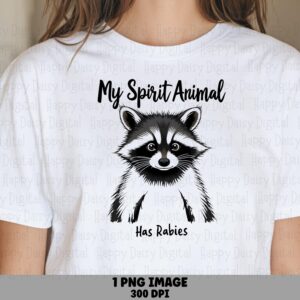 Spirit Animal, Funny Raccoon PNG | Sublimation Design | Commercial Use, 300 DPI, Transparent Background