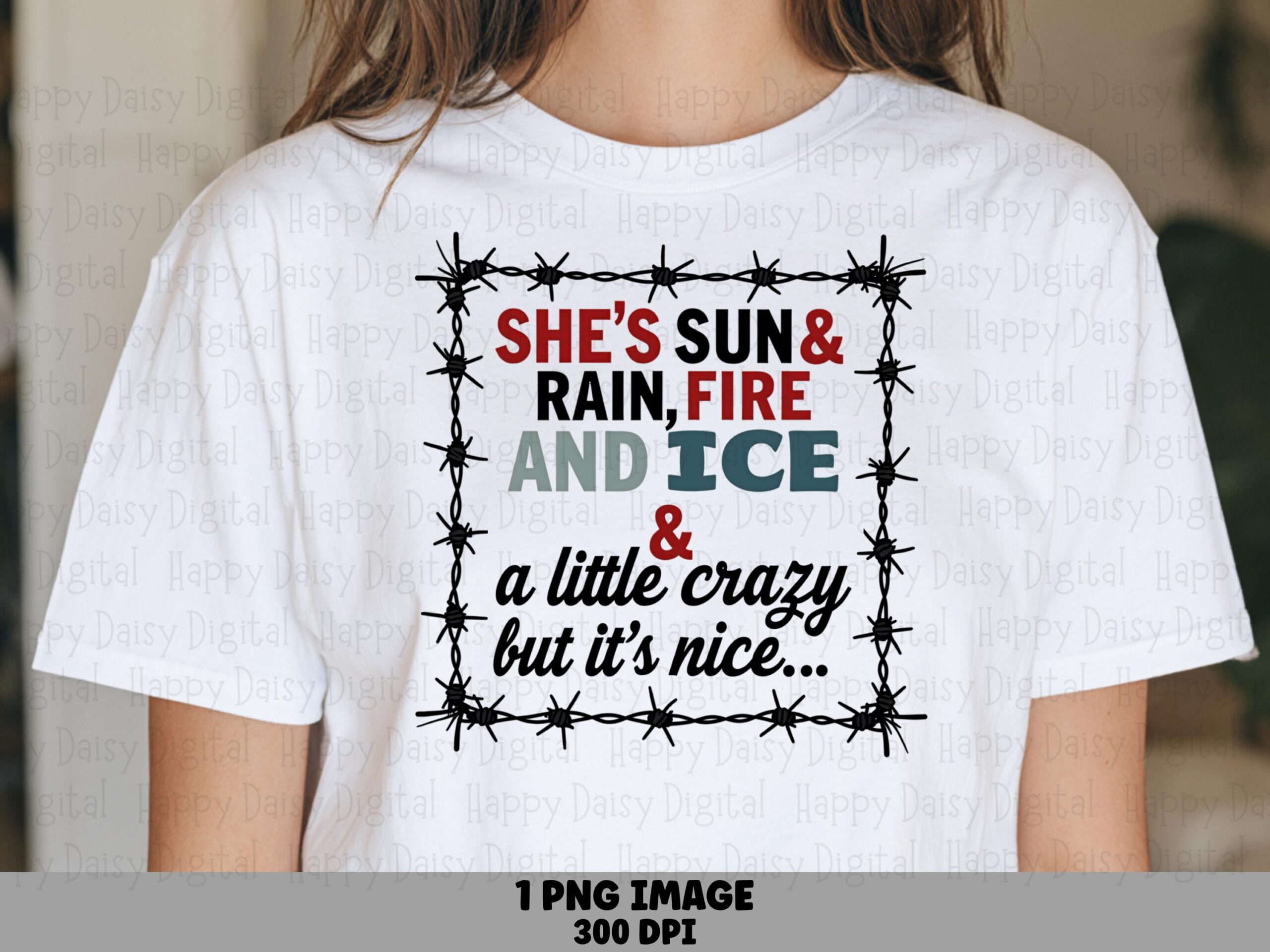 Sun And Rain, Complex Woman PNG, Barbed Wire Frame | Sublimation File, Commercial Use, 300 DPI