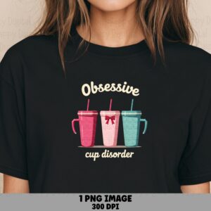 Cup Disorder, Colorful Tumbler Illustration, Humorous Drinkware PNG | Sublimation | Commercial License, 300 DPI
