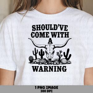Warning Label, Western Longhorn Skull PNG | Sublimation Commercial Use | 300 DPI, Transparent Background