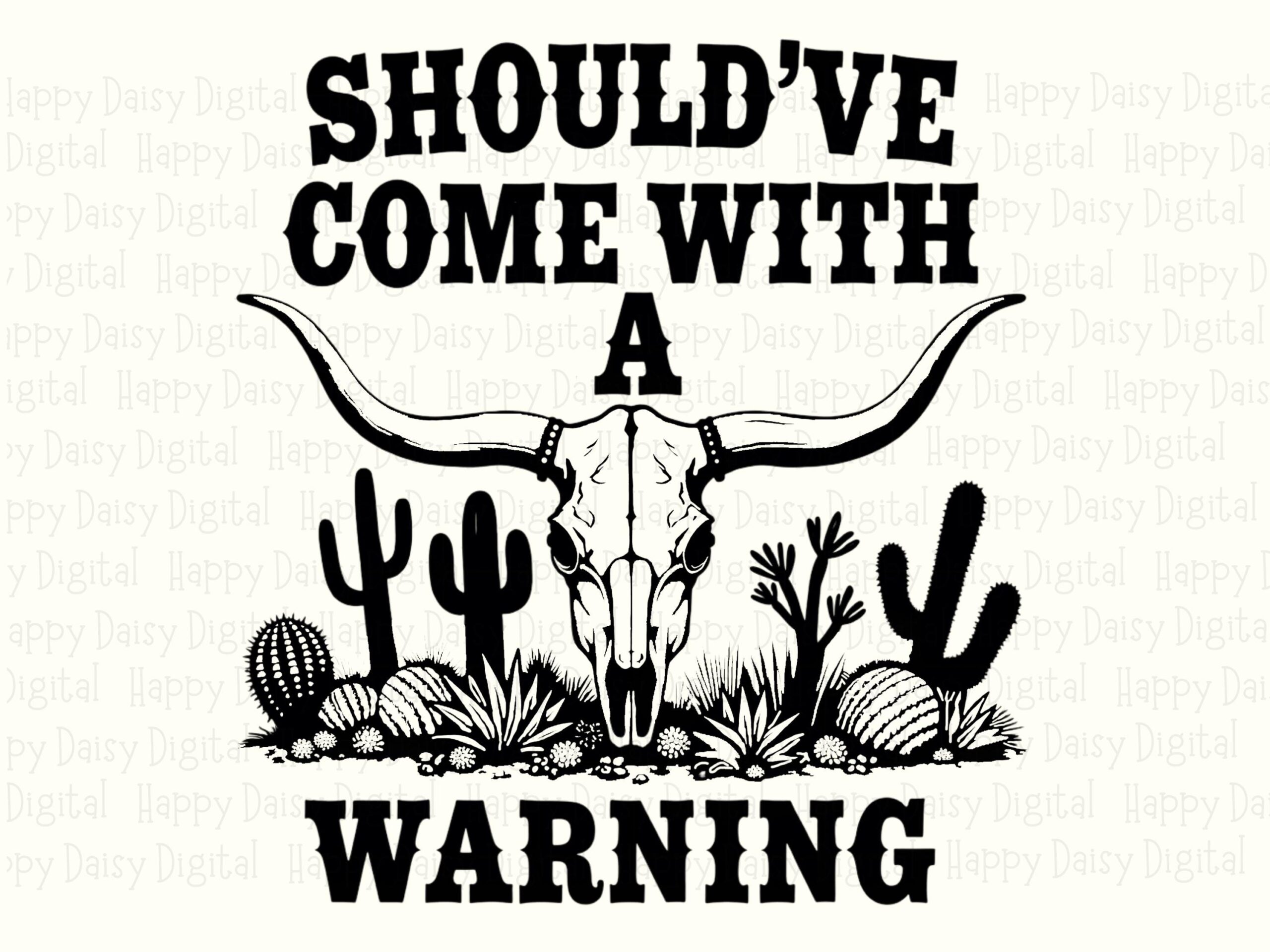 Warning Label, Western Longhorn Skull PNG | Sublimation Commercial Use | 300 DPI, Transparent Background - Image 2