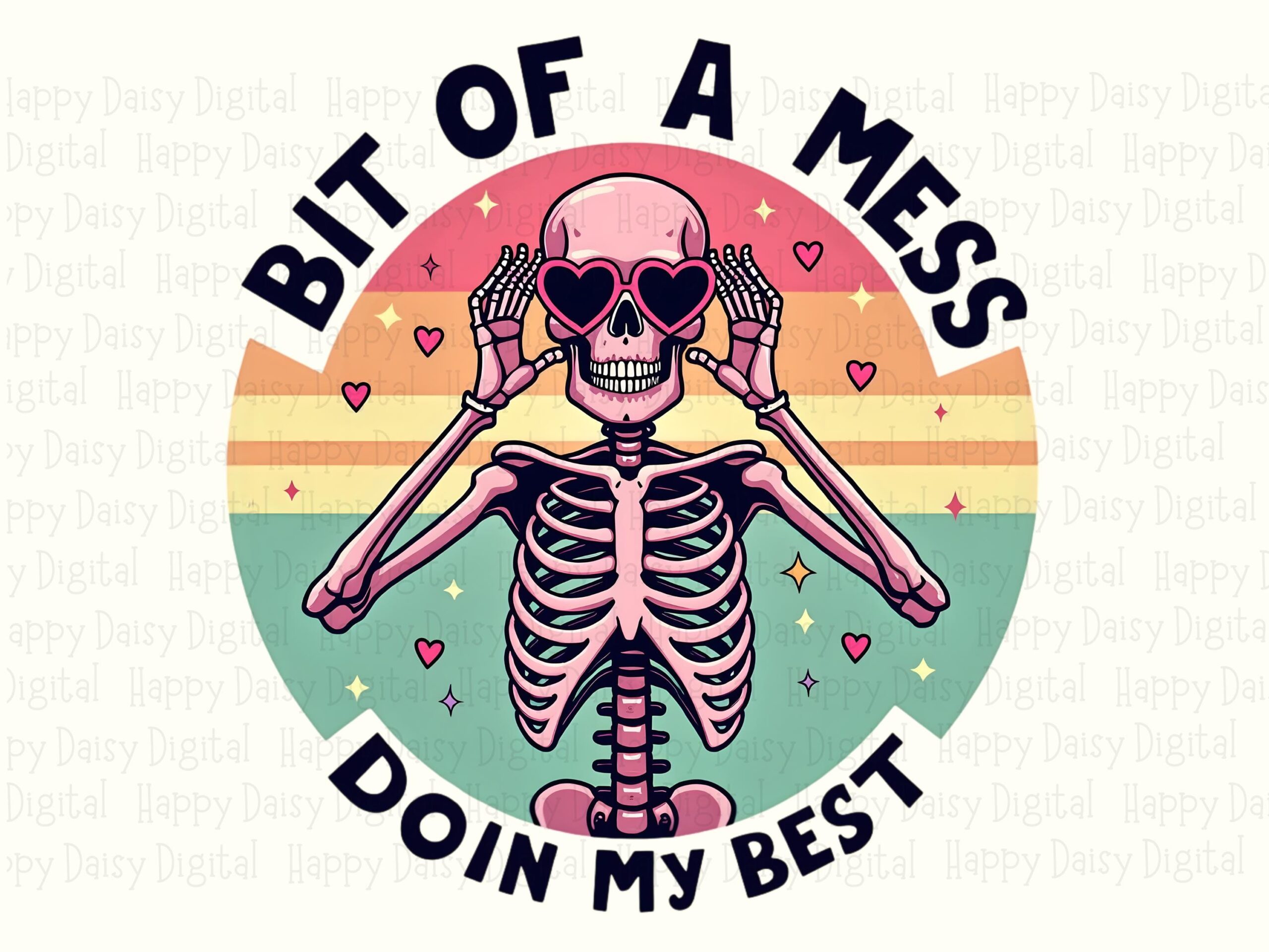 Doin My Best, Retro Skeleton PNG | Sublimation Clipart, Heart Glasses Graphic - Print-Ready 300 DPI - Image 2