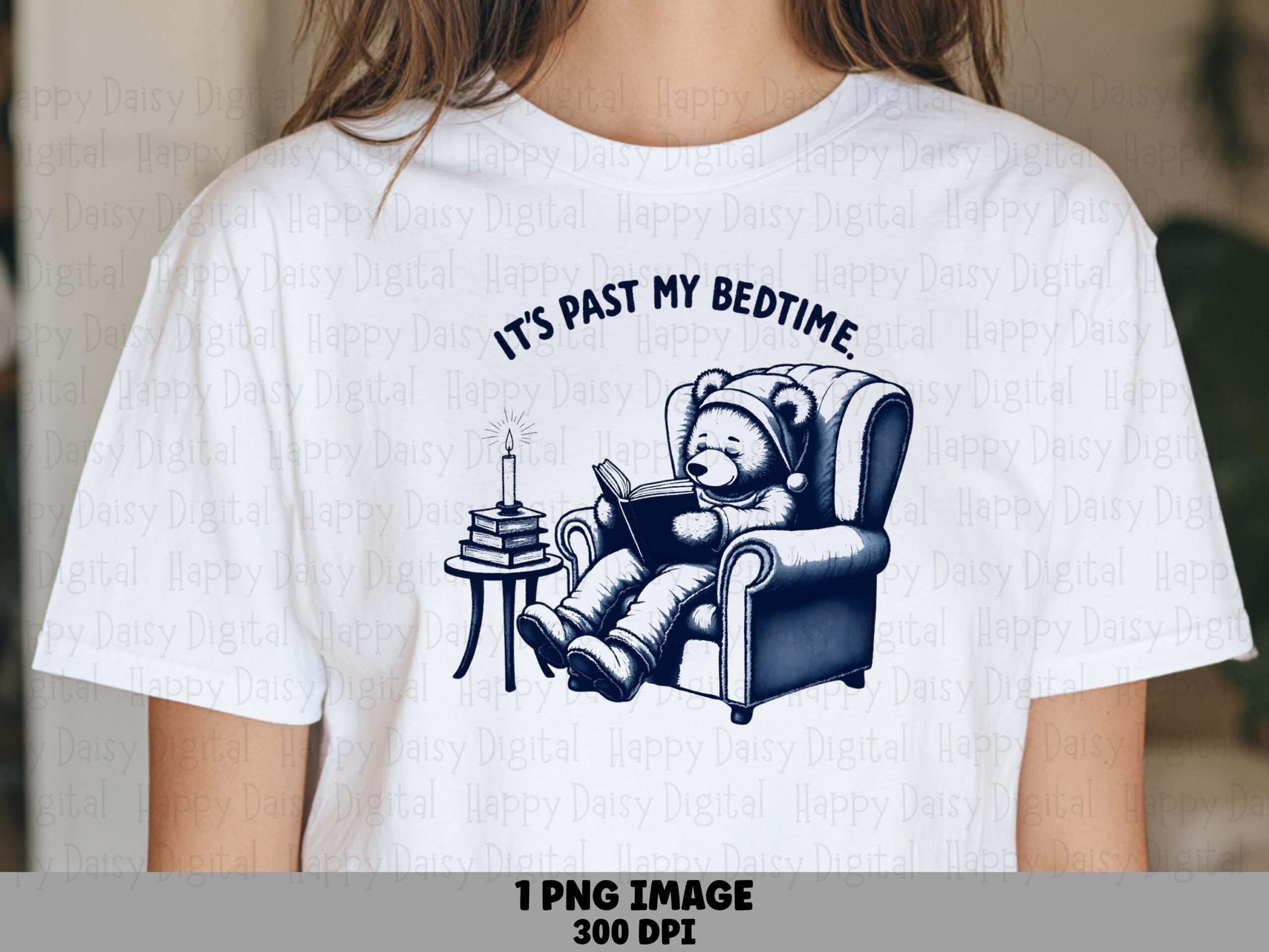 Past Bedtime, Cozy Bear Illustration PNG | Sublimation File | Commercial Use, 300 DPI, Transparent