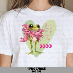 Frog PNG Design, Sassy Illustration For POD | Transparent File | 300 DPI, Commercial Use, Pink Feathers